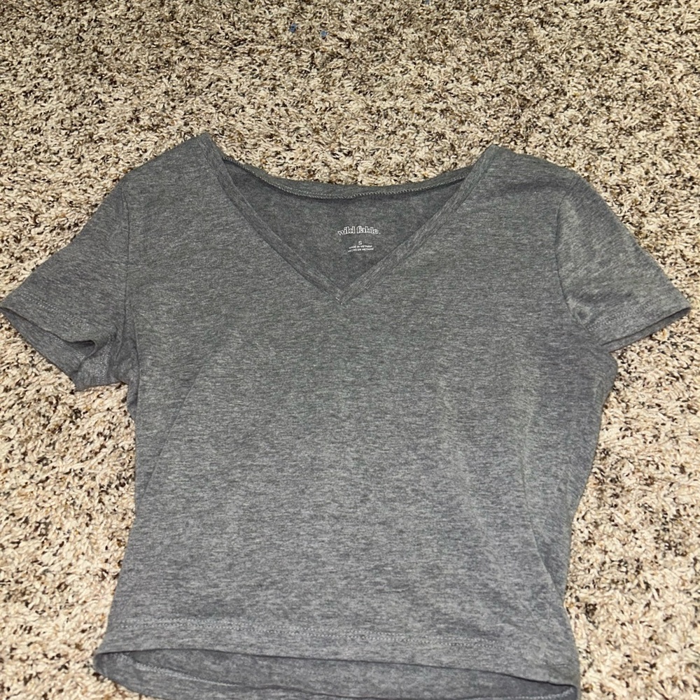 Wild Fable Gray Crop Fitted Short Sleeve Tee